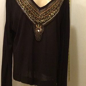 Sheer Black Beaded Beach Top - EUC